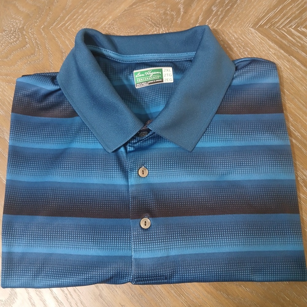 Ben‎ Hogan Performance Men's Golf Polo Shirt Sz 2XL Teal/Blue-Green Grid Pattern